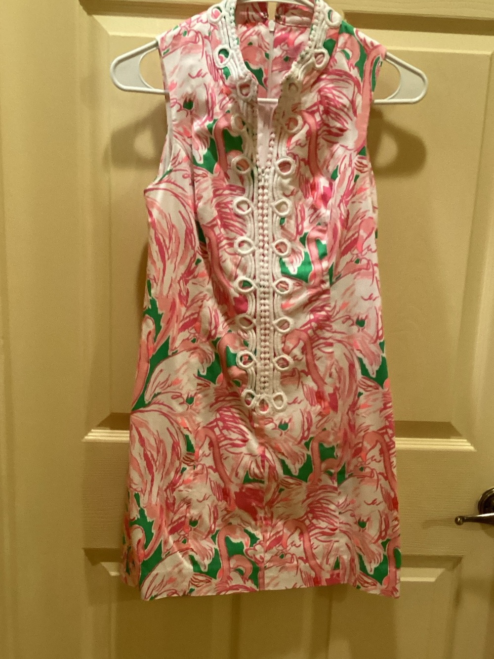 Lilly Pulitzer Pink & Green Floral Shift Dress with Loop Trim